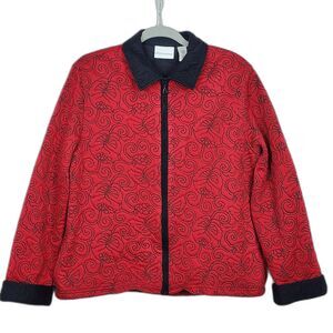 Alfred Dunner Quilted Butterfly Red Zip Up Jacket Size 14